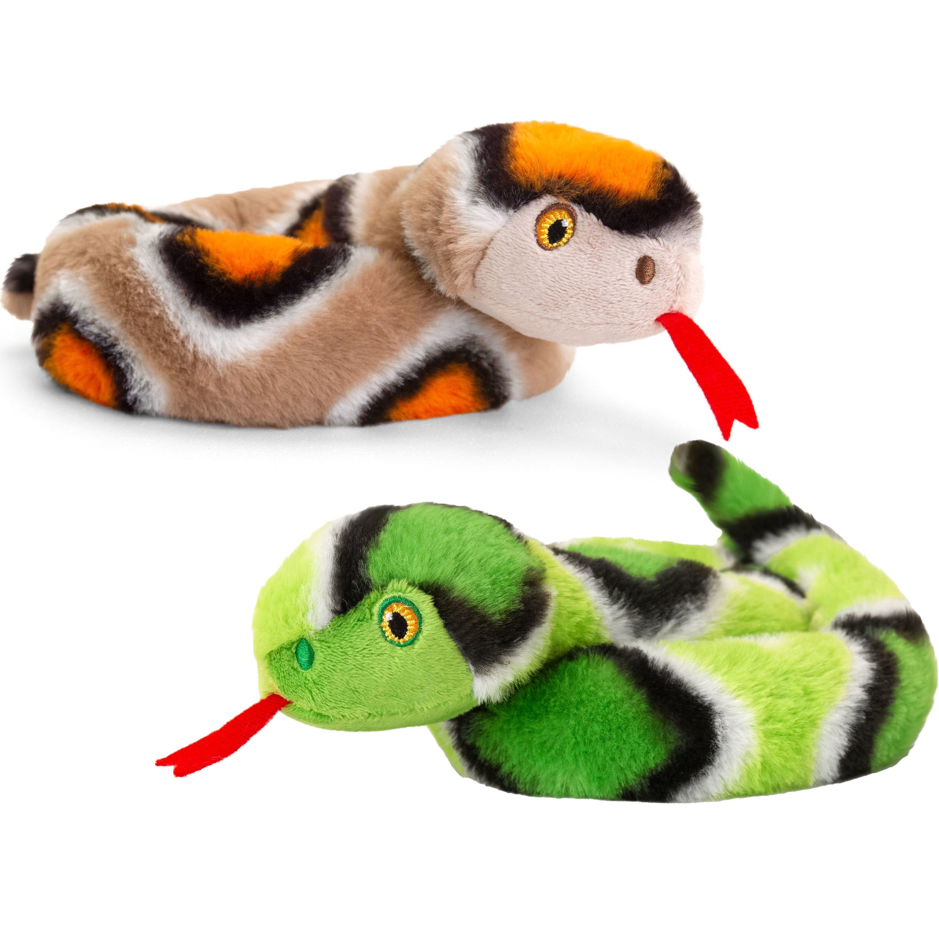 Pluche slangen knuffel - bruin en groen - 65 cm - set van 2