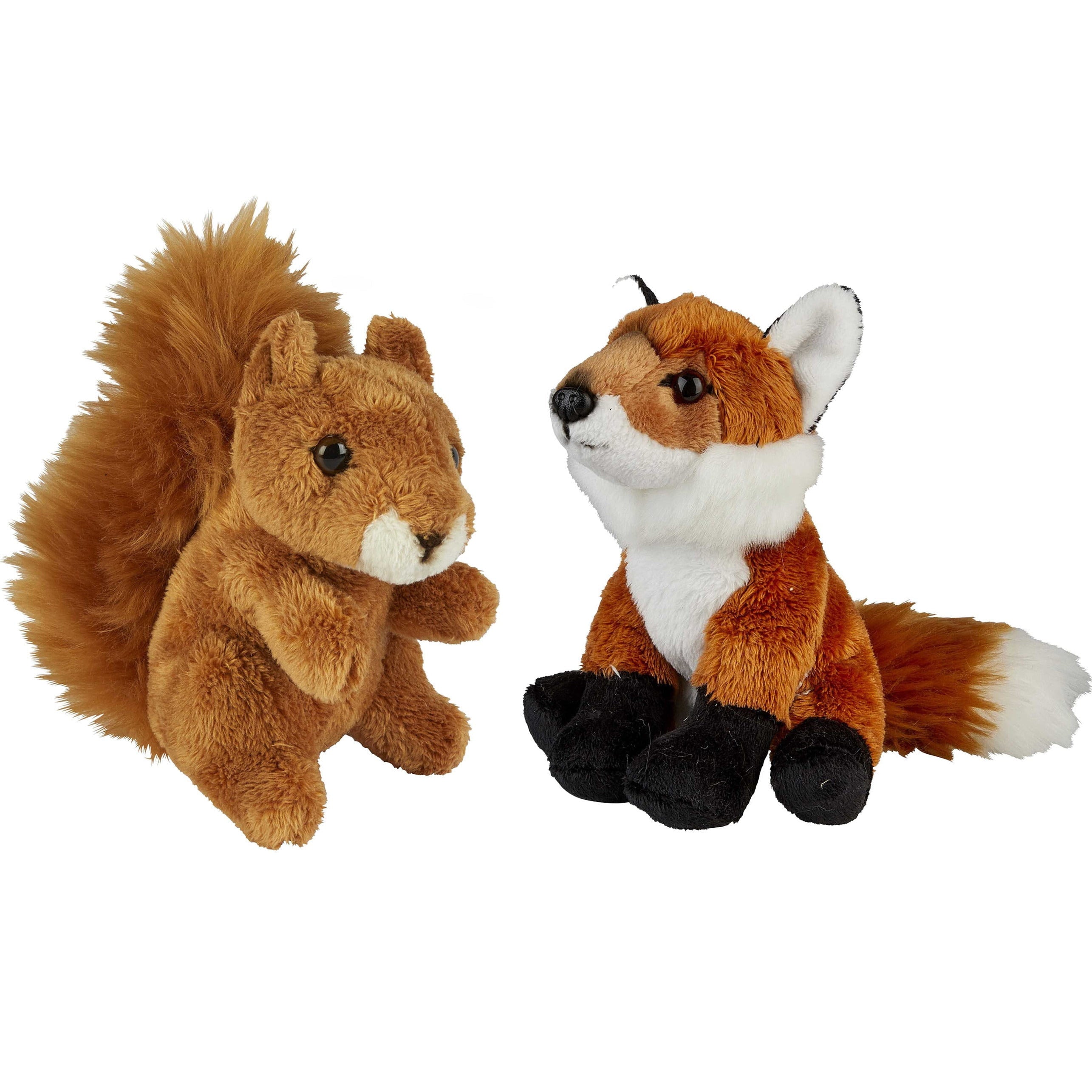 Bosdieren knuffels - pluche vos en eekhoorn - 2 stuks - 15 cm