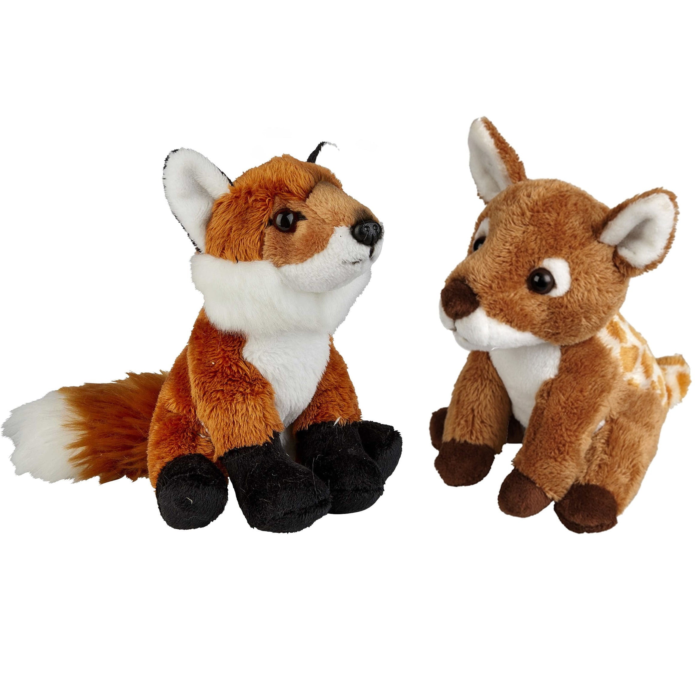 Bosdieren knuffels set van 2 - pluche vos en hertje - 15 cm