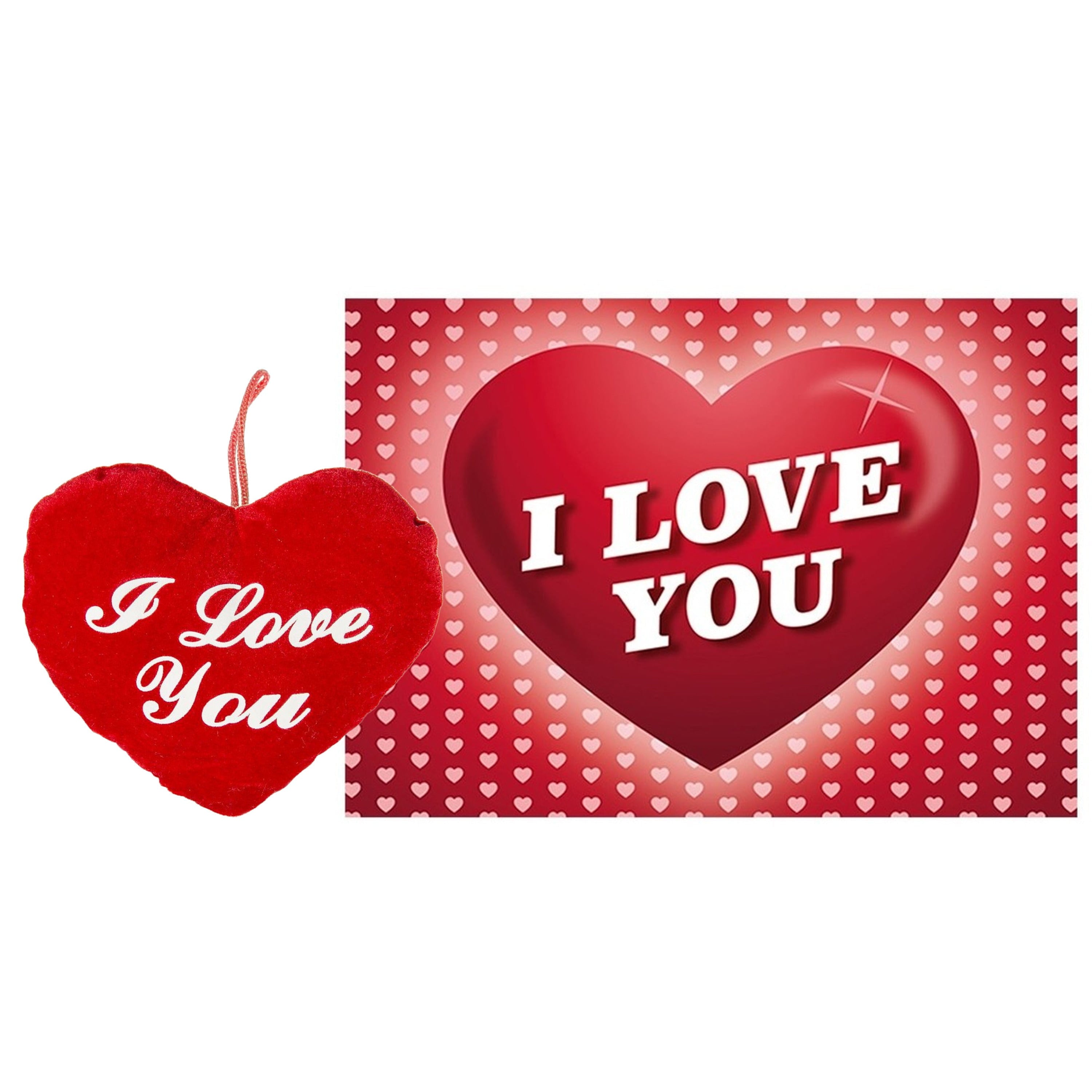 Pluche knuffel kussen - rood - I Love You - 13 cm - met wenskaart