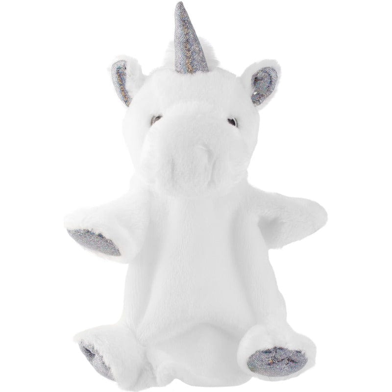 Pluche eenhoorn handpop - wit/zilver - 25 cm - knuffel