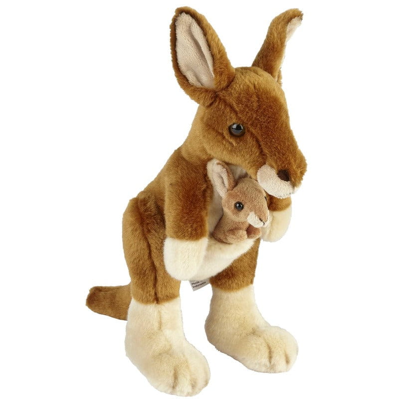 Pluche kangoeroe knuffel met baby - 28 cm - bruin - dierenknuffel