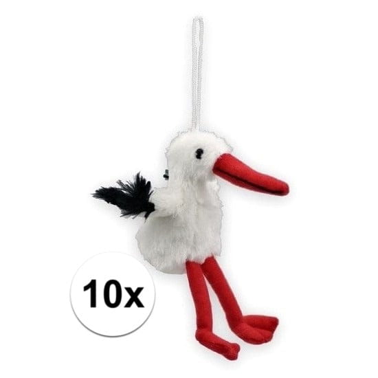 10x pluche ooievaar sleutelhangers - 11 cm - zacht cadeau