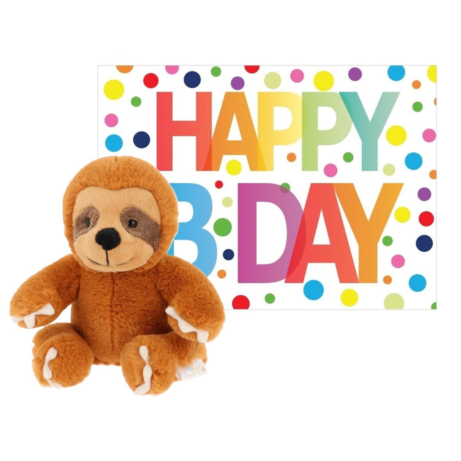 Luiaard knuffel - pluche - 14 cm - met wenskaart - cadeau