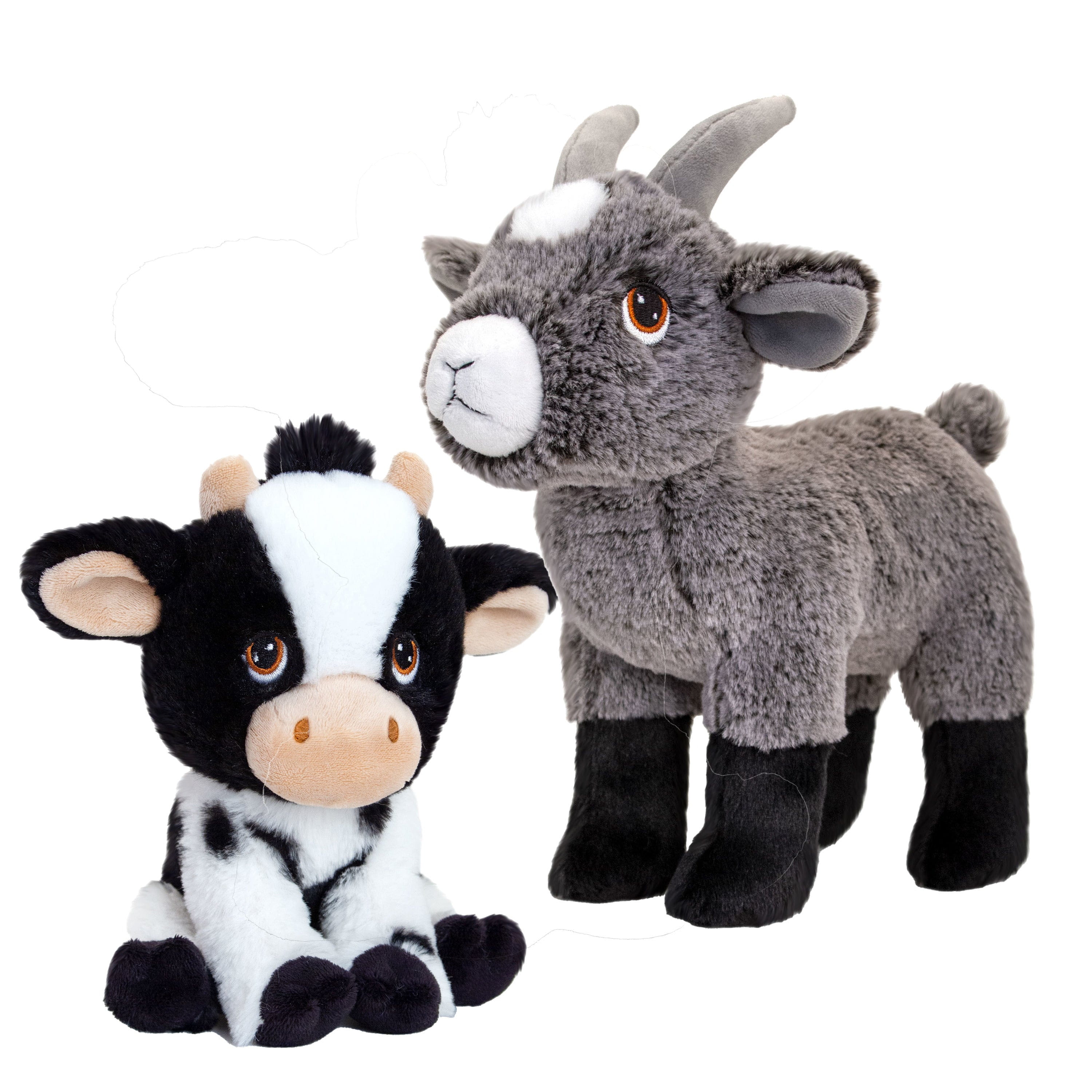 Pluche boerderijdieren knuffelset koe en geit - 19 cm - voordeelset