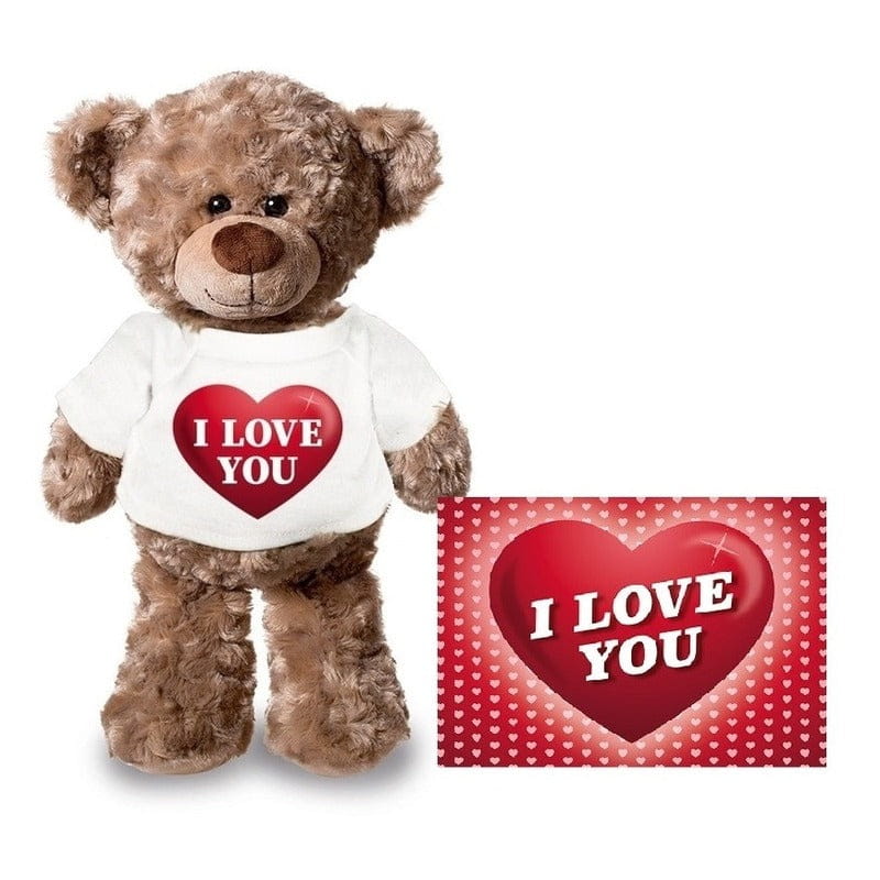 Teddybeer knuffel - pluche - 24 cm - I Love You - met shirt