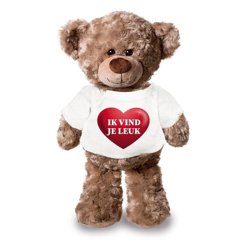 Knuffel teddybeer hartje - pluche - 24 cm - shirt
