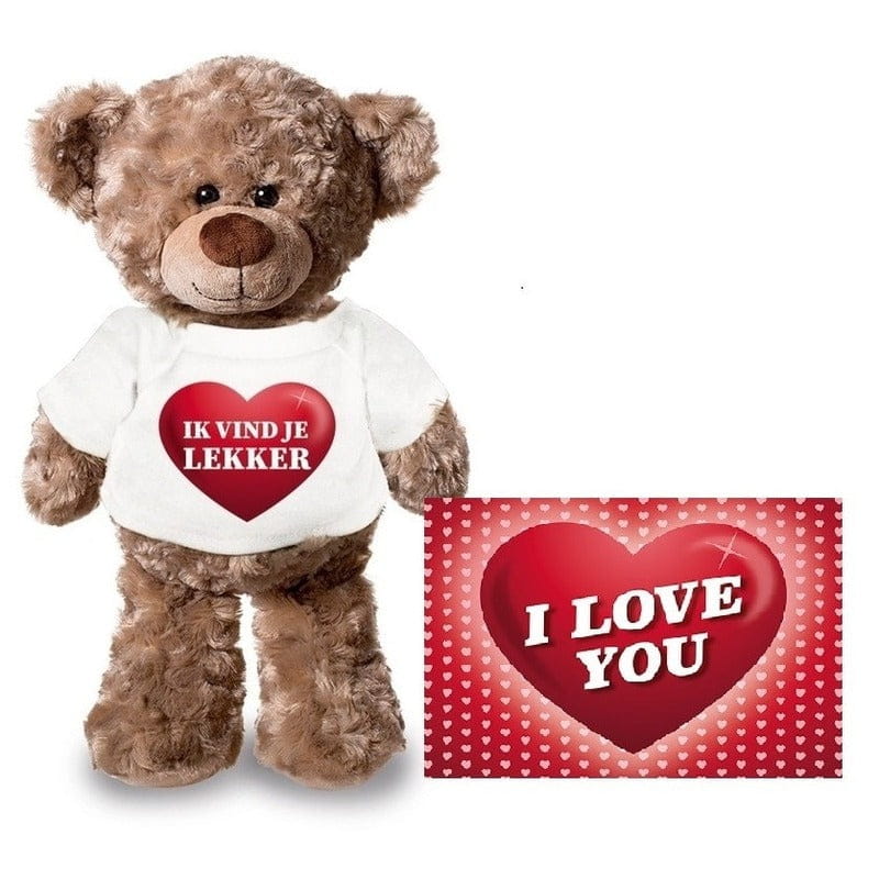 Valentijnskaart en knuffelbeer - 24 cm - ik vind je lekker